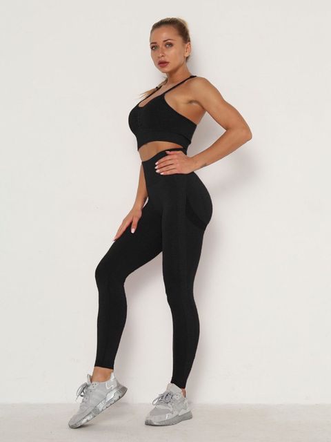 Women Tracksuit Breathable Bra Long Sleeve Top, High Waist Push Up Leggings