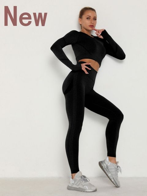 Women Tracksuit Breathable Bra Long Sleeve Top, High Waist Push Up Leggings