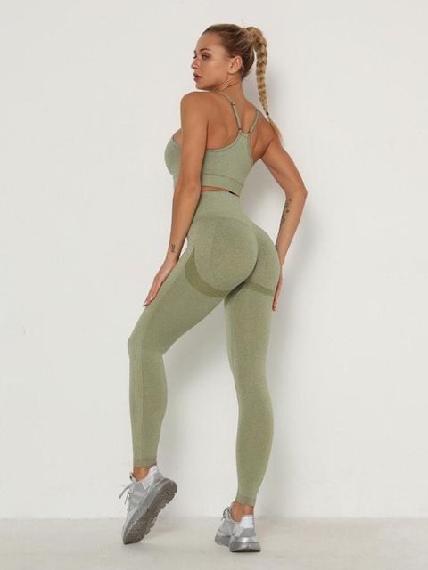 Women Tracksuit Breathable Bra Long Sleeve Top, High Waist Push Up Leggings