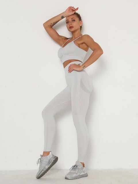 Women Tracksuit Breathable Bra Long Sleeve Top, High Waist Push Up Leggings