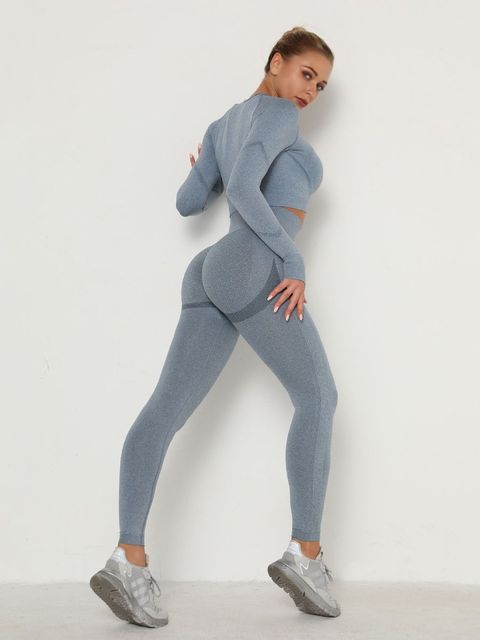 Women Tracksuit Breathable Bra Long Sleeve Top, High Waist Push Up Leggings