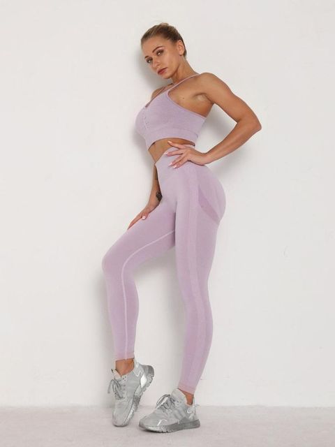 Women Tracksuit Breathable Bra Long Sleeve Top, High Waist Push Up Leggings